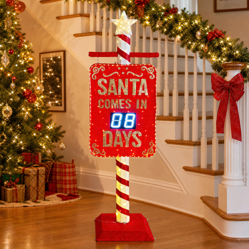 5 pi Décoration d'extérieur de Noël avec compte à rebours illuminé avec télécommande et DEL blanc chaud