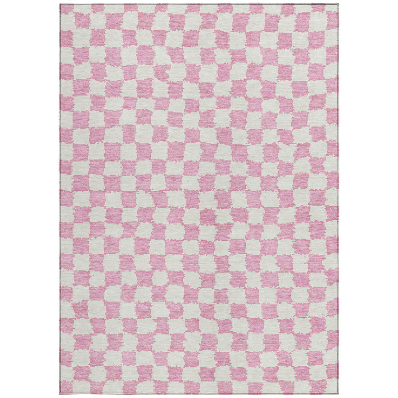 Tapis intérieur lavable à motif géométrique rose et ivoire 9 pi x 12 pi