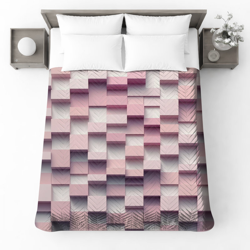 Couvre-lit matelassé rose à blocs superposés toutes tailles, Twin