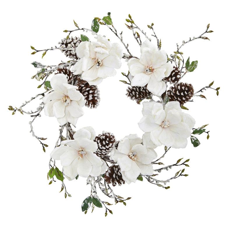 Couronne de pommes pin 24" snowed magnolia