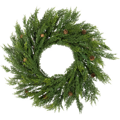 24" Soft Green Cedar Artificial Christmas Wreath With Pine Cones - Unlit