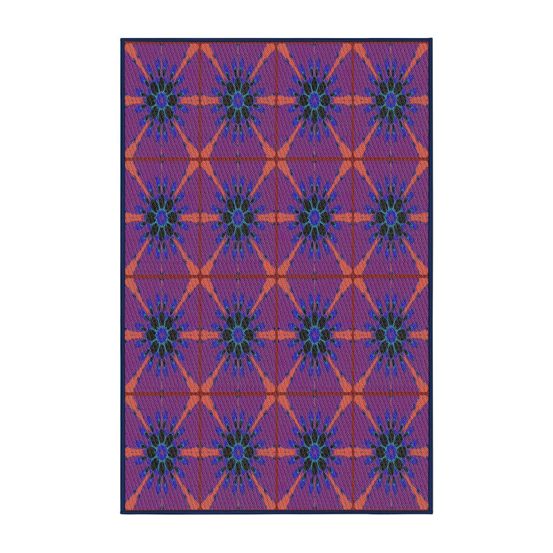 Rose géométrique/Tapis décoratif violet, Rectangle 5 pi x 7 pi