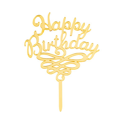 Top Cake Gold Acrylic Happy Birthday Cake Topper - Mirrored, Swirls - 6 1/2" X 5" - 1 Count Box