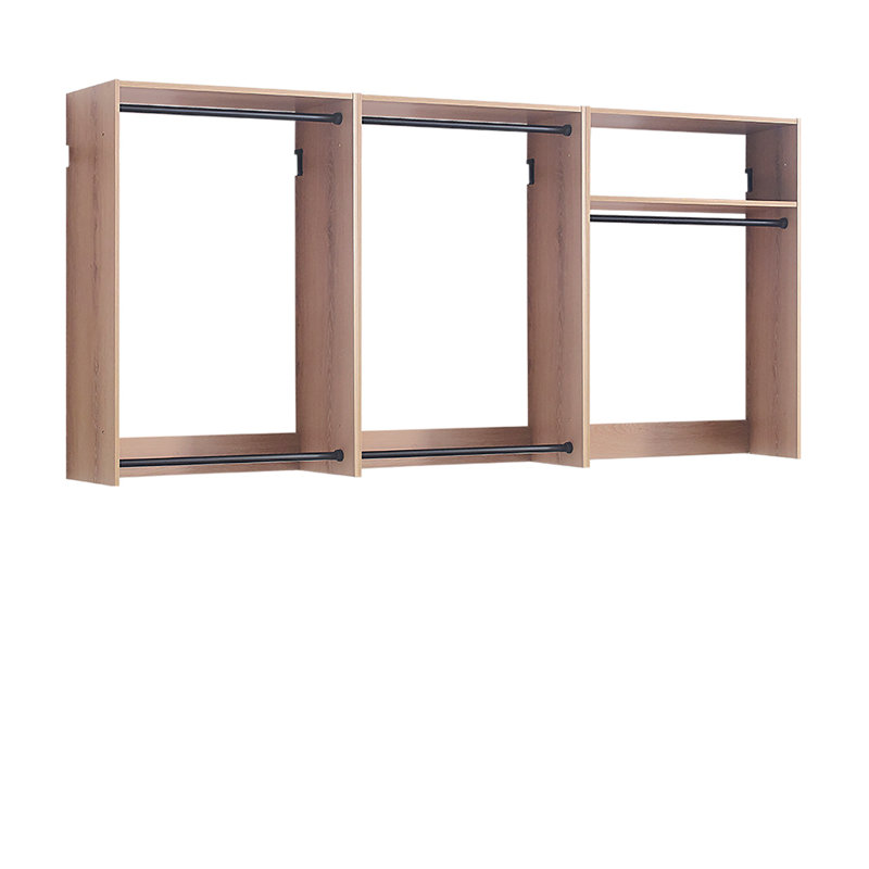 Devi Wall Mounted Wood Closet System, Oak Wood