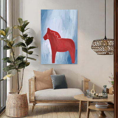 Art mural cheval rouge Dala rouge minimaliste