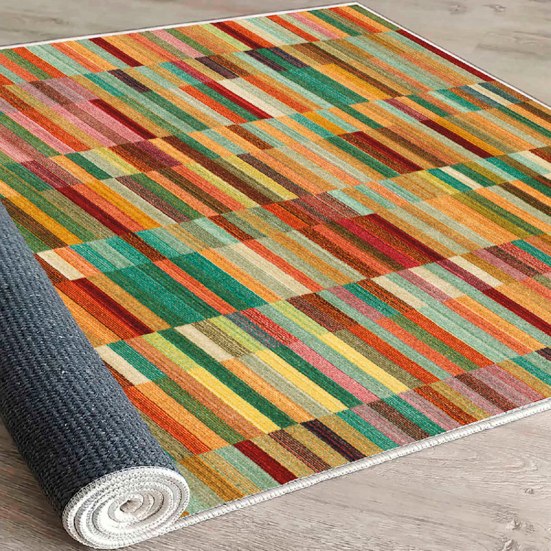 Wencil Premium 100% Cotton Area Rug, 31.5 x 19.7 inches | Antibacterial, Non-Slip PVC Underside | 1200 g/m², 0.3 in Pile Height, Machine Washable | Vibrant Orange, Yellow, Camel, Red & Brown | Perfect for Living Room & Bedroom Decor