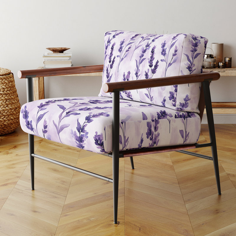 Chaise d'appoint Calming Florals - Fauteuil mauve lavande doux Dreams, Bras ronds bruns