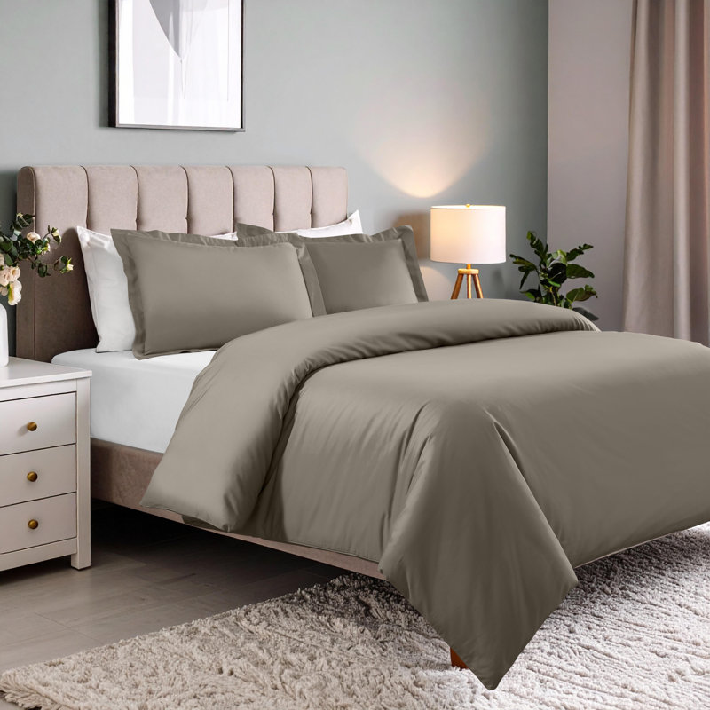 Ensemble de housse de couette 600 fils Aniello, Housse de couette double / grand + 2 taies décora, Gris