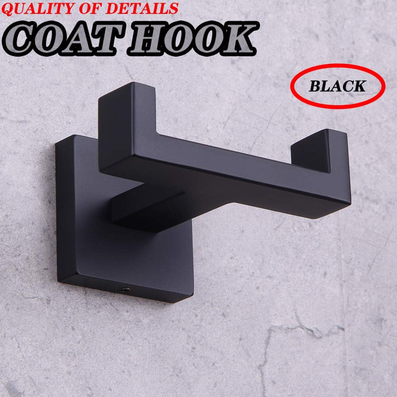 Matte Black Double Coat Hook - Premium SUS 304 Stainless Steel Wall Mounted Towel Robe Clothes Hook For Bathroom Kitchen Hotel Modern Style