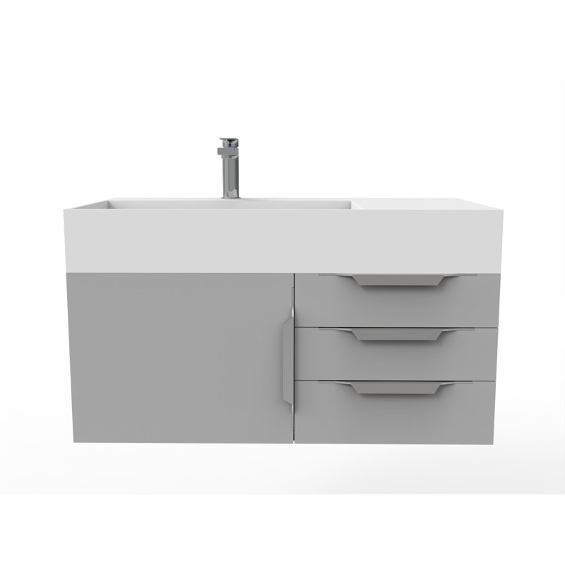 Ensemble de meuble-lavabo mural simple 36 po Bassi, Blanc, gris, Chrome