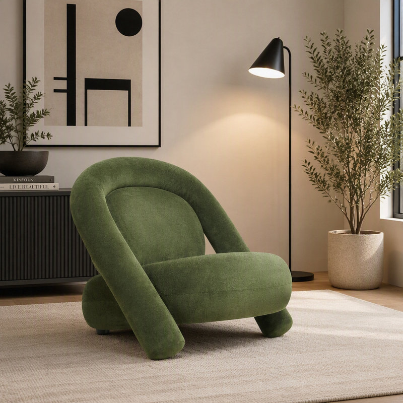Fauteuil club décoratif en velours au design mince, à la texture moelleuse et à l'assemblage rapide, Velours vert foncé