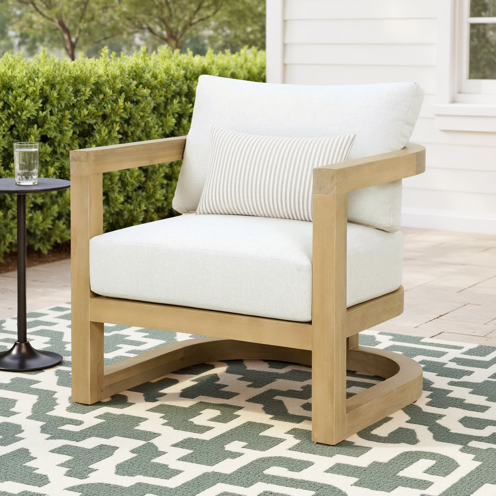 Emory Single Acacia Wood Club Lounge Chair With Light Teak Finish