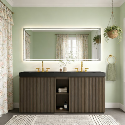 72F" Smoked Oak Bathroom Vanity with Sink, Large Storage Freestanding Bathroom Vanity for Modern Bathroom, One-Piece Black Solid Surface Sink Basin without Drain and Faucet, LTL