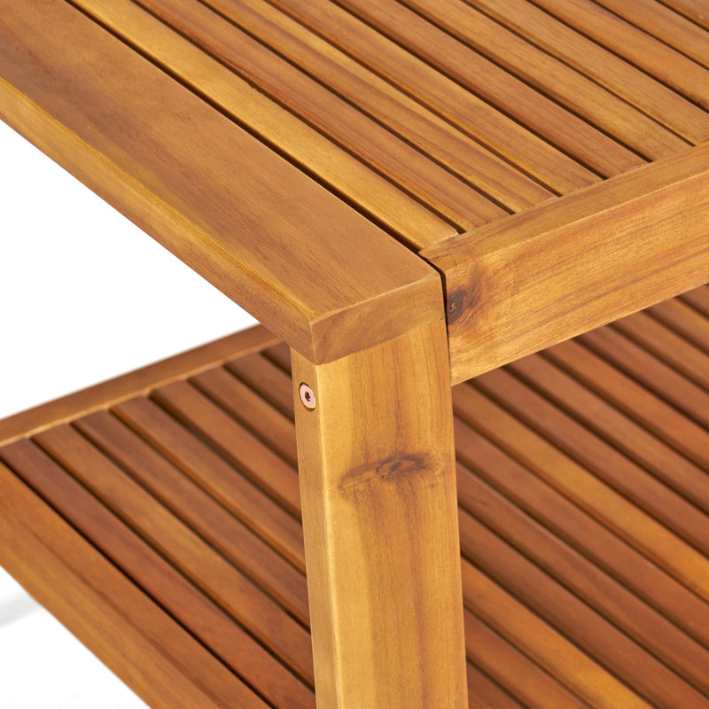 Ensemble de conversation d'extérieur 2 pièces en bois d'acacia teck - causeuse et table basse avec coussins bleu foncé résistants à l'eau, capacité de 350 lb pour le patio, la terrasse et la cour arrière