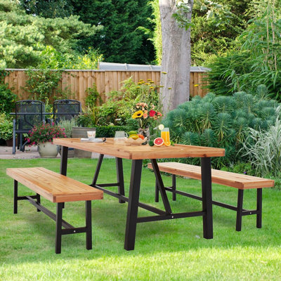 Outdoor Dining Bench Set Of 2, Wood Patio Backless Bench 63" Picnic Chairs, Wooden Farmhouse Bench For 6 People, Long Garden Park Porch Backyard Deck,
