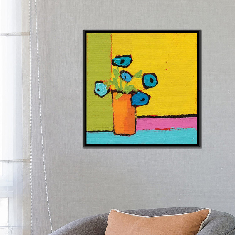 «Orange Vase», reproduction d'art sur toile tendue, H 26 po x l 26 po x P 1,5 po, Toile avec cadre noir, Pas de tapis