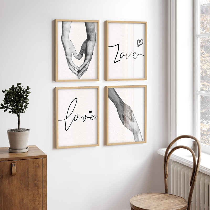 "Amour minimaliste et main tenant un dessin au trait", 4 pièces, Blanc, H 28 po x l 22 po