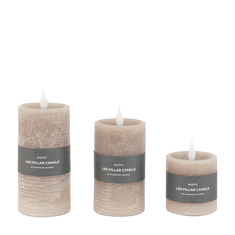 Unscented Flameless Pillar Candle with Plastic Holder, Greige