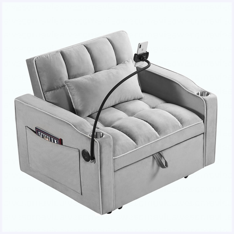 Canapé-lit convertible avec canapé-lit et canapé-lit escamotable réglable, Velours gris