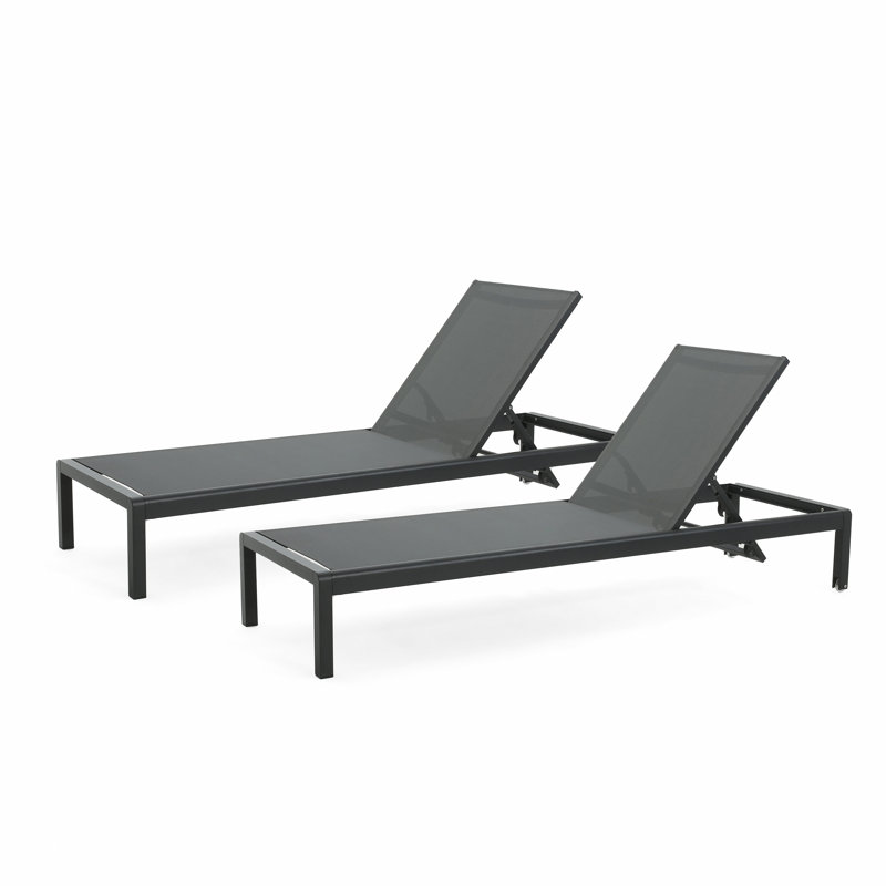 Ensemble de 2 chaises longues avec structure en maille et aluminium pour patio, Gris