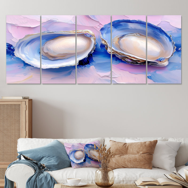 Blanc, rose, marbré, huîtres II - ensemble de reproductions d'art de coquillages, H 32 po x l 80 po