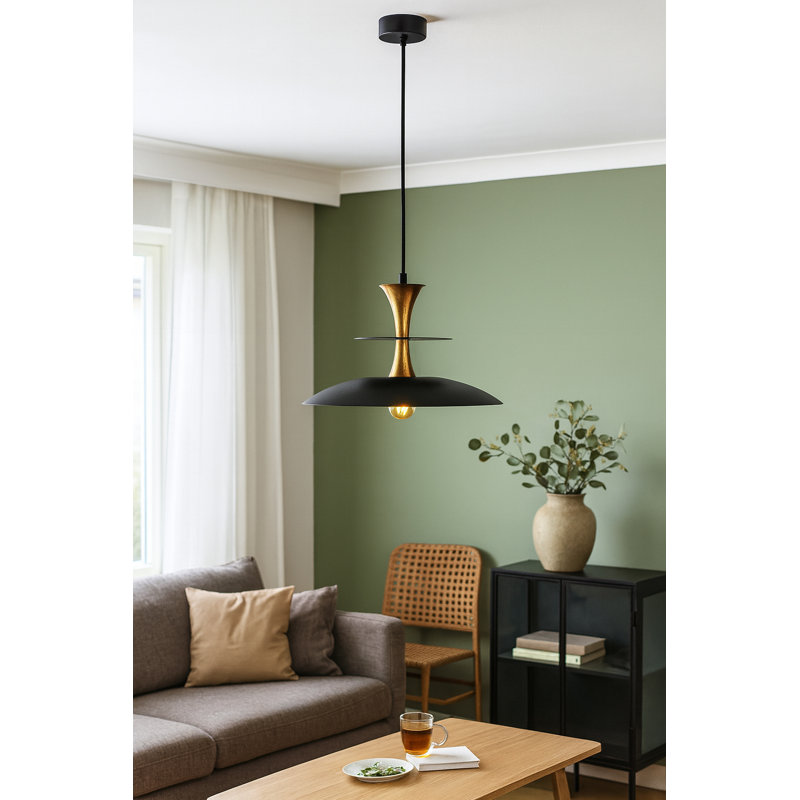 1 - Light Matte Black Dome Pendant, Black/Gold