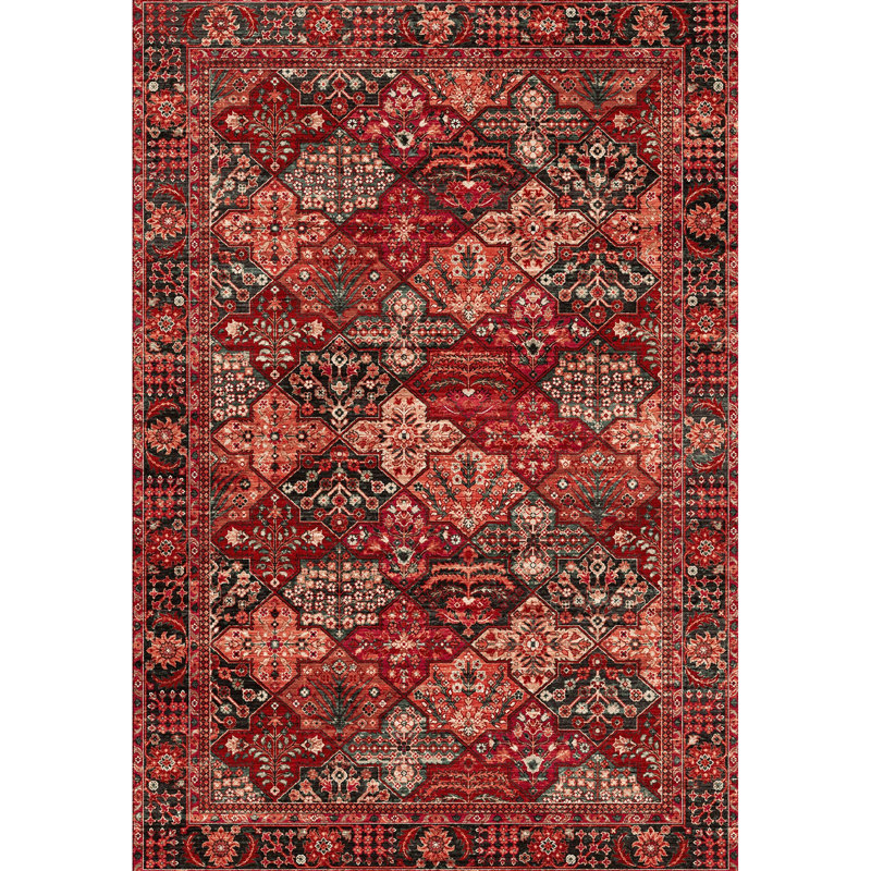 2 pi Tapis rouge X 3, à motif de panneaux, et approuvé par les animaux de compagnie, avec motif de tapis majestueux, doux et teinté, envers 100% jute, convient aux endroits très passants