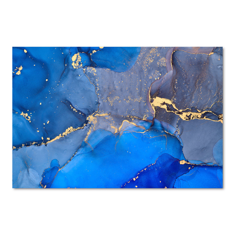 «Blue Luxury Abstract Fluid XVIII», peinture sur toile, H 40 po x l 60 po, Toile tendue