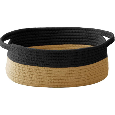 Petit panier de rangement en corde tissée avec poignées et sac à ruban - noir / jute