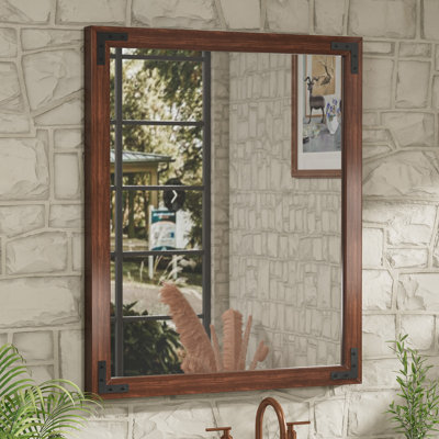 Miroir de salle de bain rectangulaire Gwenneth en bois, miroir mural décoratif en pin massif et fixation murale à tasseaux.
