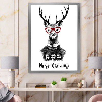 Portrait d'un cerf de Noël avec des lunettes rouges - peinture sur toile