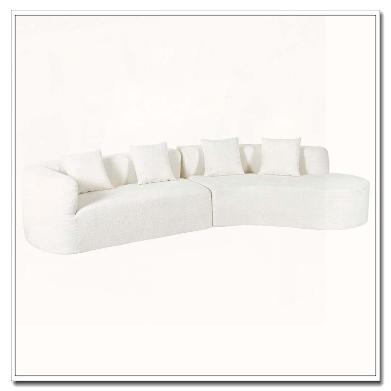 Canapé modulaire de 132 po à conception incurvée de 132 po avec 2 coussins modulaires en chenille 2 pièces, Beige