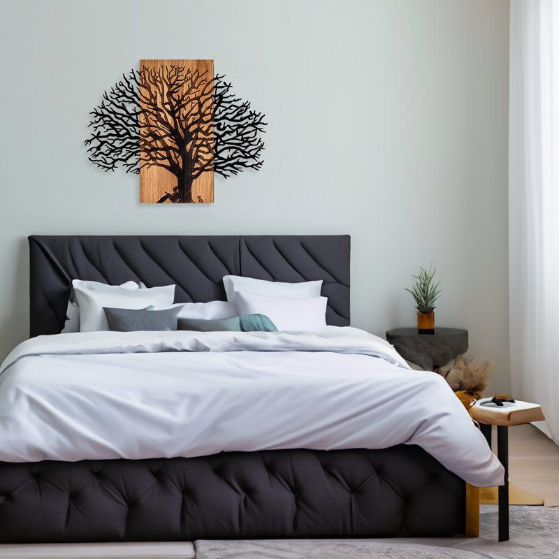 Elegant Decorative Wooden Wall Accessory, Walnut & Black Finish, 22.8 x 29.5 inches | 50% Real Wood (Thickness: 1.2 in) & Metal (Thickness: 0.06 in) | Unique Design with Natural Color Variations, Perfect for Home Decor