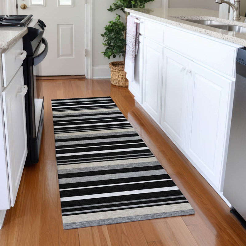 Premium Machine Washable Prisco Black Rug, Runner 2'3" x 7'6"