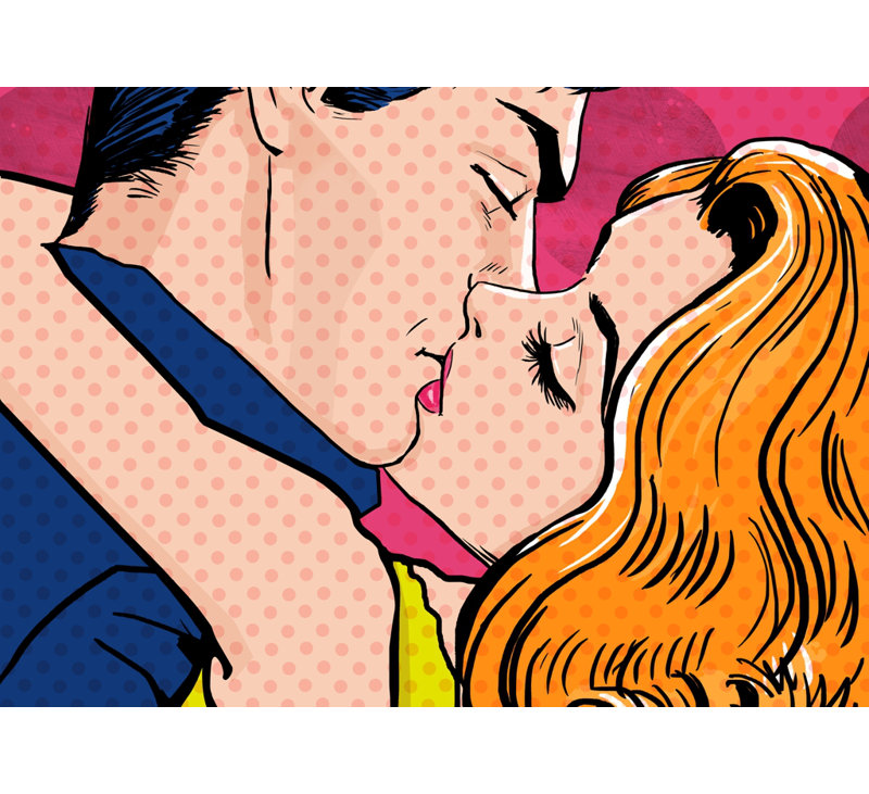 Pop Art Style Couple - Man Framed Matted Print Decor, Brown