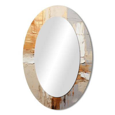 Beige Grey Geometric Collage II - Abstract Oval Decorative Mirror On Metal