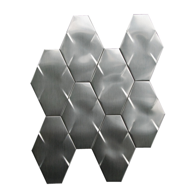 3D Hexagon 4" x 6" Metal Mosaic Tile in Gray