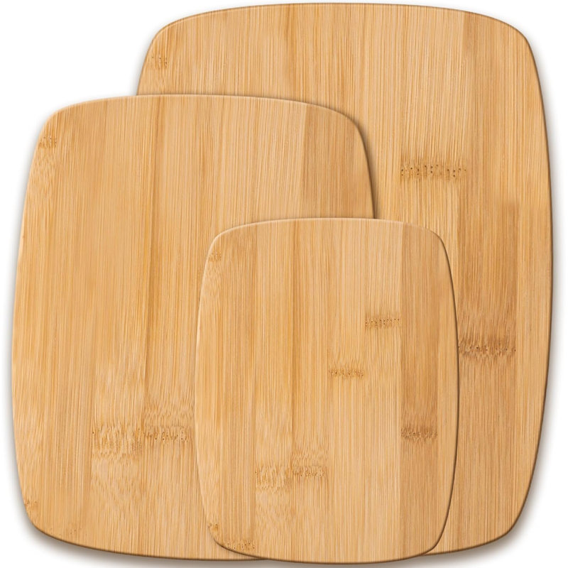 Ensemble de 3 planches à découper en bambou - Planches de préparation et de service réversibles