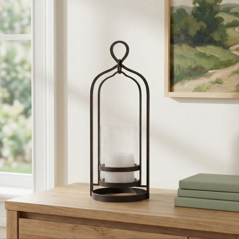 Tabletop Hurricane with Candle Included, Dark Bronze, 15.25" H x 6" W x 5.5" D