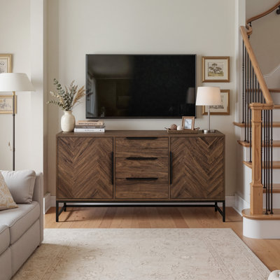 63'' Modern Herringbone TV Stand With Cable Management And 3-Drawer