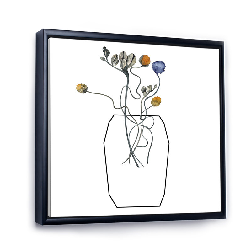 Composition avec bouquet floral minimaliste VI - Impression sur toile, H 16 po x l 16 po, Cadre flottant noir