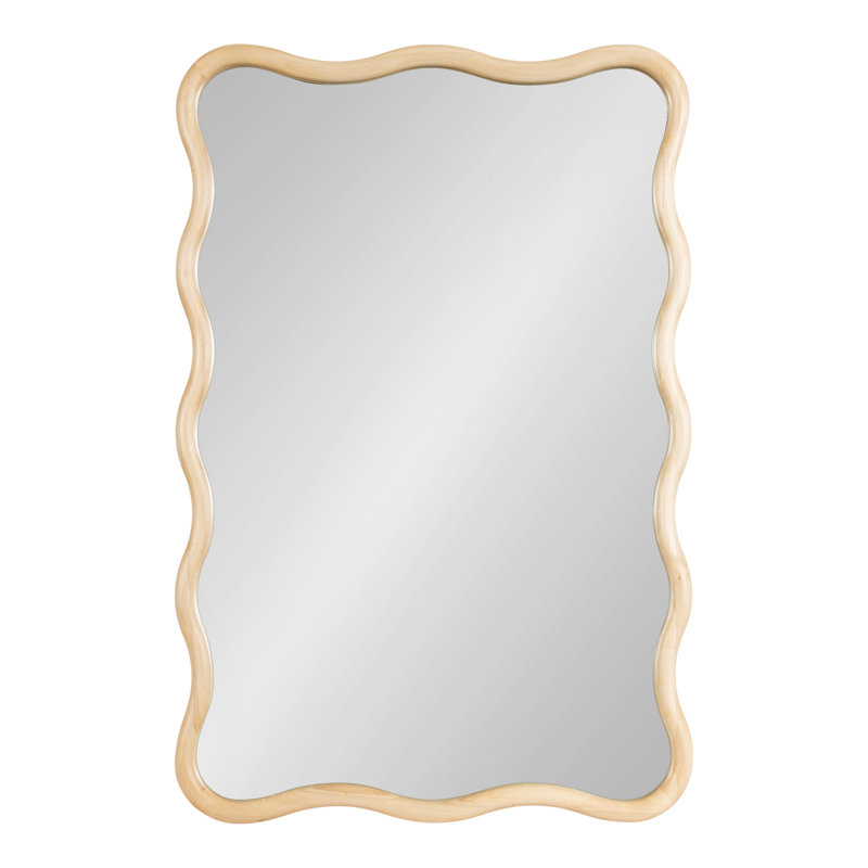 Solid Wood Wavy Mirror, Natural Wood, Rectangle, 36" H x 24" W