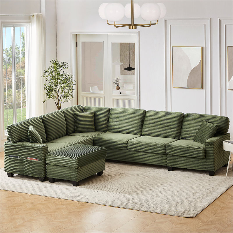 Canapé modulaire en U avec canapé-lit modulaire en L de 125,2 po avec repose-pieds mobile et poches de rangement latérales pour le salon, vert