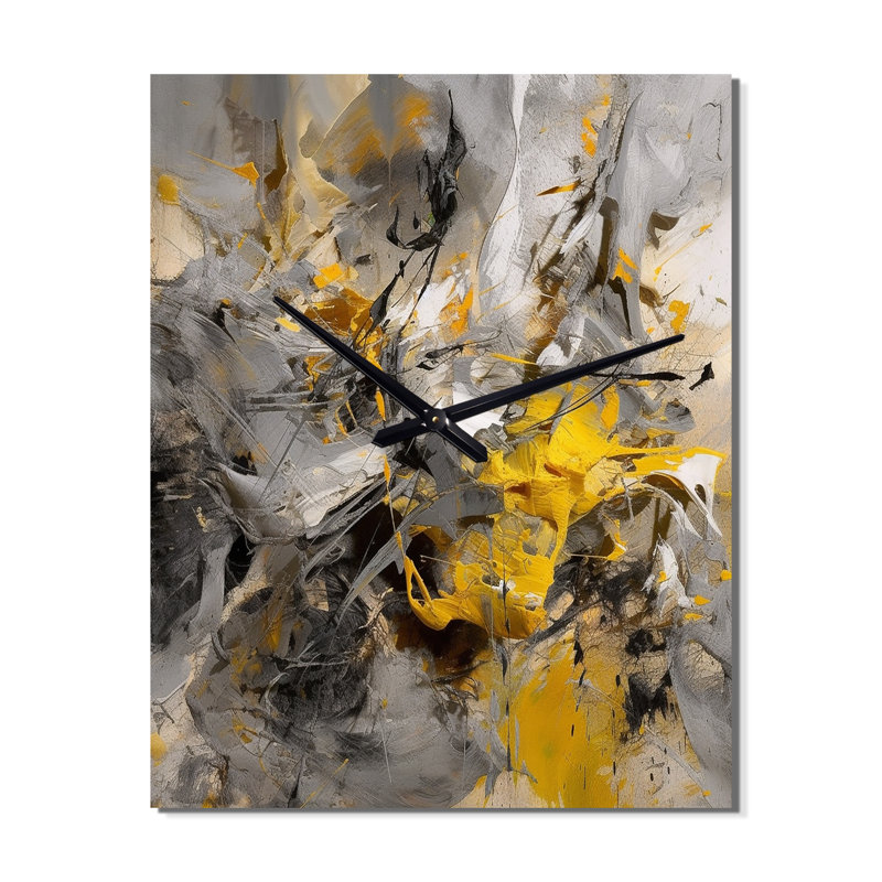 Horloge murale jaune moutarde et gris vif III, H 40 po x l 30 po x P 1 po