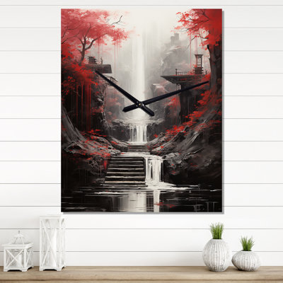 Red Tree Endless Waterfall Journey - Landscapes Wall Clocks
