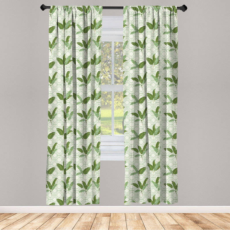 Rideaux 4 panneaux Ambesonne Retro, feuilles de palmier géométriques, vert olive et crème, L 56 po x L 84 po
