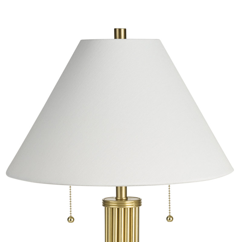 26" Brass & Marble Ribbed Column Table Lamp with 2-Bulb Sockets and Pull Chains