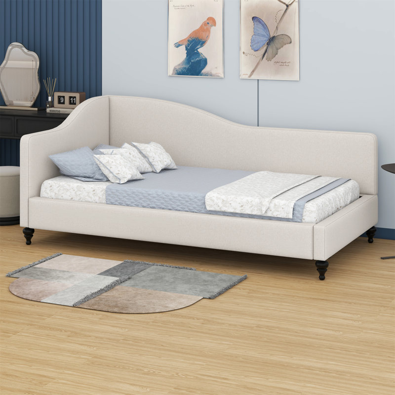 Lit de jour en L avec pieds en bois massif, Beige