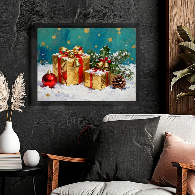 Cadre noir, peinture à l'huile, cadeau, art mural, décoration festive de luxe, H 9 po x l 11 po