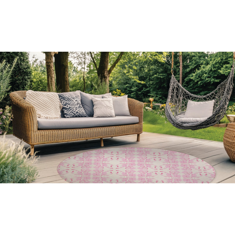 Groovy Flowers Outdoor Rug, Round 5'